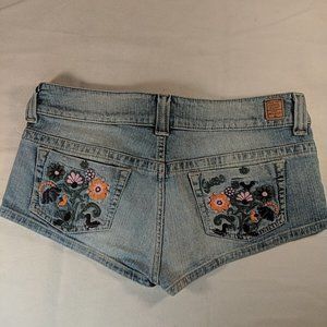 Guess Jeans Embroidered Floral Jean Mini Short Shorts Stretch 28 Denim Flowers